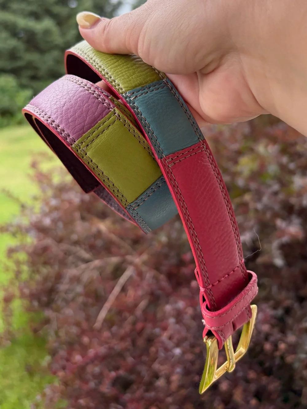 Vintage 90s coach color block Y2K genuine leather belt pink blue green gold